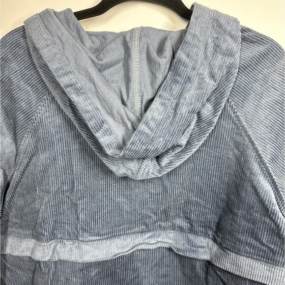 BiBi 1/2 Zip Corduroy Hoodie Pullover Long Sleeves Cargo Pockets Slate Blue L - Picture 8 of 13